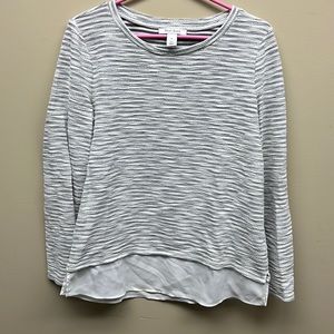 White House black market Layered Mixed-Media Sweater M medium white grey stripes